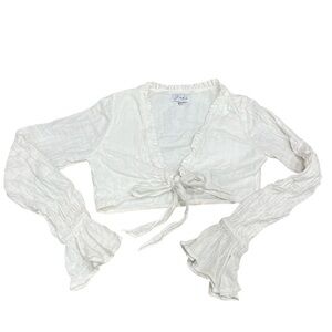 Sabo Skirt Sabina White Long Sleeve Tie Front Crop Top | Size XS